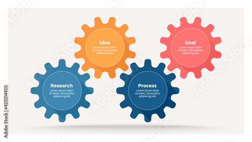 Business infographics. Process with 4 steps, options, gears. Vector template.