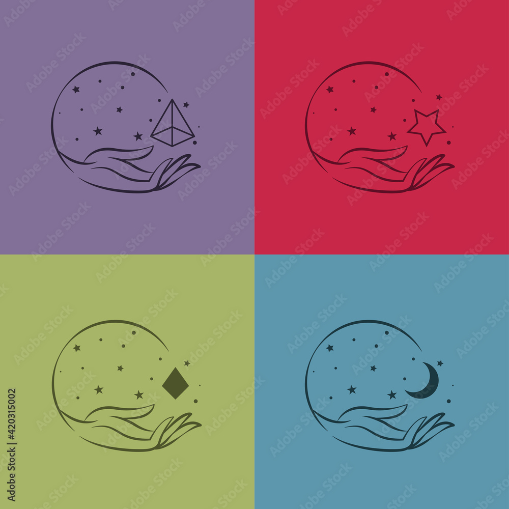 Hand with vector objects illustrations Hand with vector objects illustrations