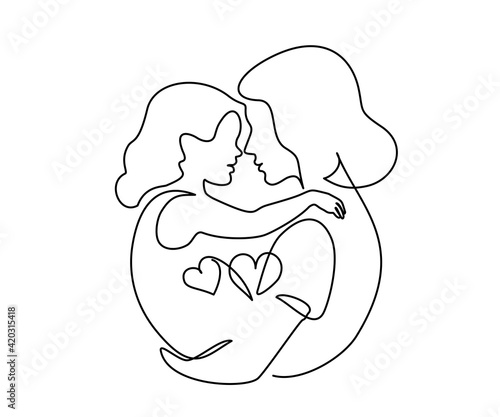 Happy Mother day card. Continuous one line drawing.