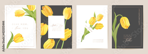 Modern Mother day holiday card. Mom and child postcard. Spring floral vector illustration