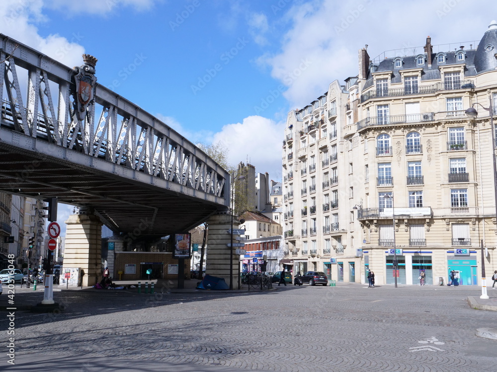Some facades at Montparnasse aera. Paris the 14th march 2021.