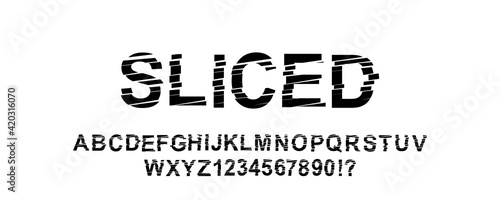 Sliced alphabet set with numbers, vector illustration.
