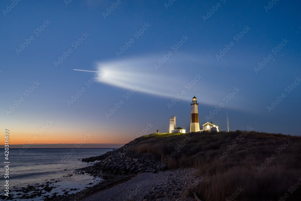 SpaceX rocket launch visible from Montauk Lighthouse Point in New York 