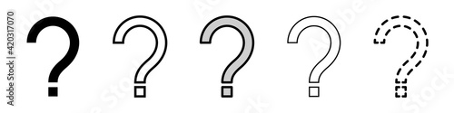 Question mark vector set. Question marks outline icons set in flat style. Set of trendy icons of question marks isolated on a white background. Vector illustration.