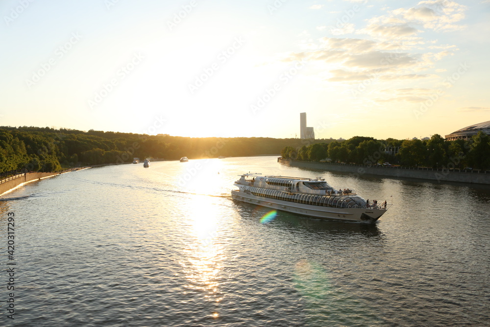 motor ship on the Moscow river in summer