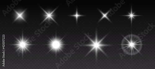 Sparkling stars, flickering and flashing lights. Collection of different light effects