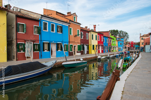 Burano island, characteristic view of colorful houses, Venice lagoon, Italy, Europe © robodread