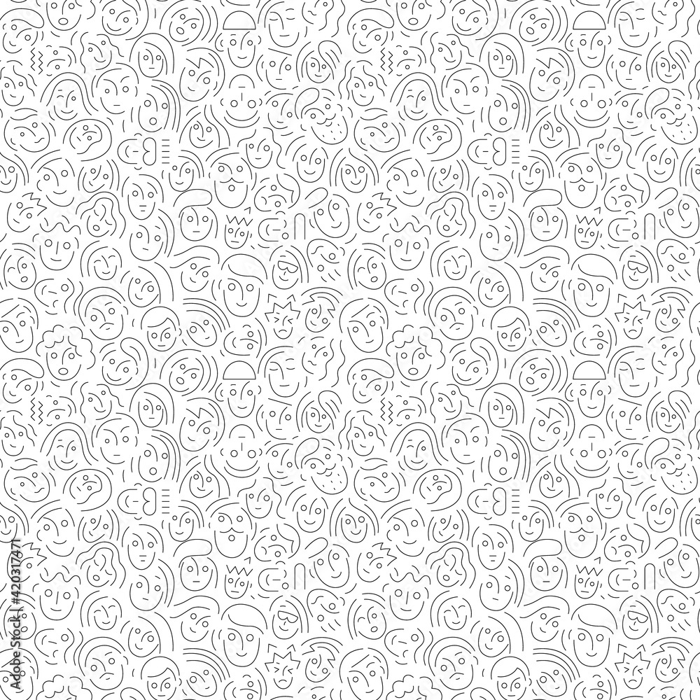 faces of people - seamless pattern line art