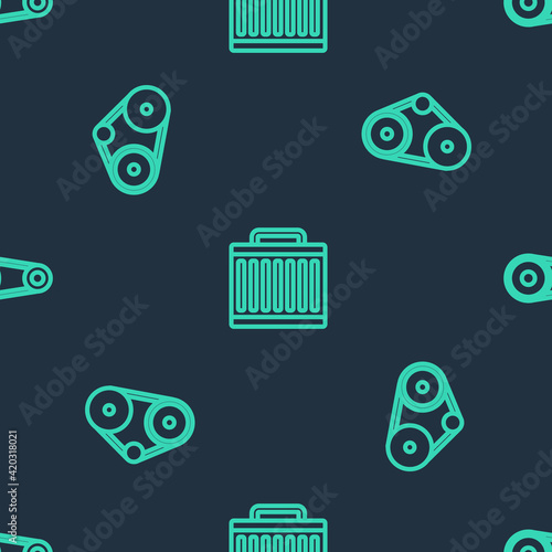 Set line Car radiator cooling system, Timing belt kit and on seamless pattern. Vector