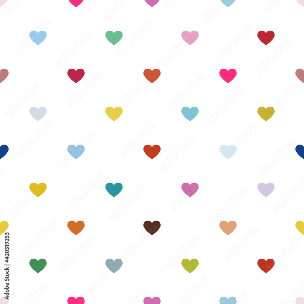 Seamless pattern from multi-colored hearts. Pop art background. Vector illustration