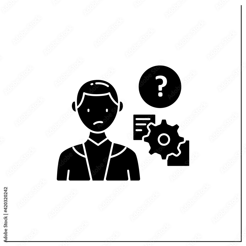 Unprocessing information glyph icon. Method lack for processing different information kinds. Inability to process new info.Filled flat sign. Isolated silhouette vector illustration Unprocessing information glyph icon. Method lack for processing different information kinds. Inability to process new info.Filled flat sign. Isolated silhouette vector illustration