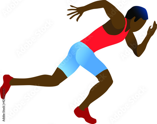 African or afro american runner on start position. Running man, isolated on white background. Vector illustration in a minimalist style. 