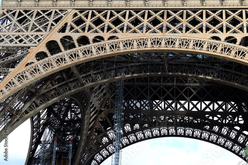 A close-up on the arch of the Eiffel tower. the 14th march 2021, Paris. © Yann Vernerie