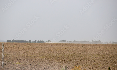 Dry ploughed fields in Arkansas summer, dustry