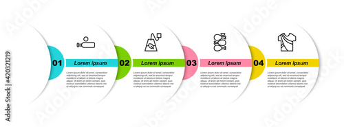 Set line Wood cricket bat and ball, Tea bag, Tandoori chicken and Indian man dress. Business infographic template. Vector