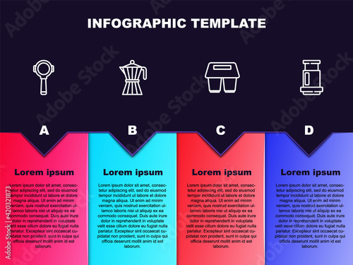 Set line Coffee filter holder, moca pot, cup to go and Aeropress coffee. Business infographic template. Vector