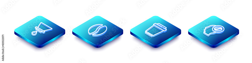 Set Isometric line V60 coffee maker, Coffee beans, cup to go and Barista icon. Vector Set Isometric line V60 coffee maker, Coffee beans, cup to go and Barista icon. Vector