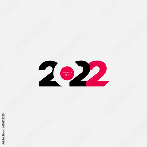 2022 Happy New Year logo design. 2022 text number design template. 2022 typography symbol Happy New Year. Vector illustration with black and pink labels isolated on white background.