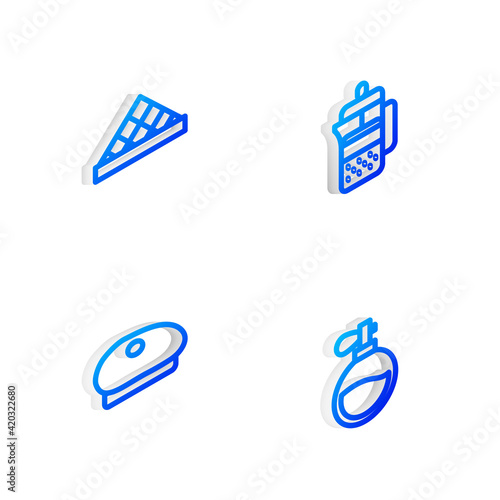 Set Isometric line French press, Louvre museum, beret and Perfume icon. Vector