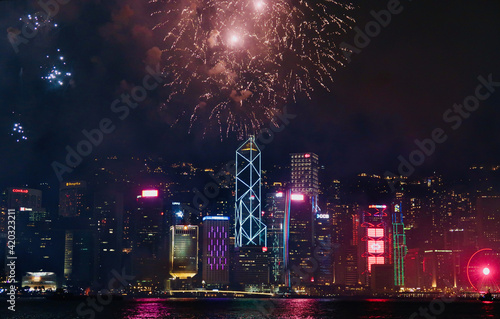 fireworks over the city Shangai