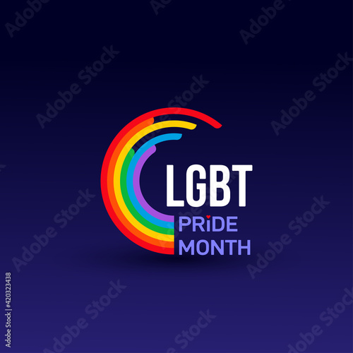 Pride design logo icon. LGBTQ related symbol in rainbow colors. Gay pride. Rainbow community pride month. Love, freedom, support, peace flat Symbol. Vector illustration Isolated on purple background.