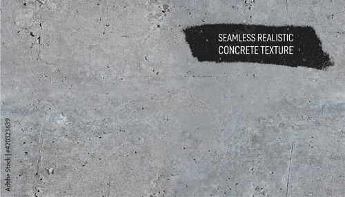 Seamless gray concrete texture. Stone wall background. Horizontal grunge texture background with space for text or image. Realistic vector illustration. Isolated on white background.