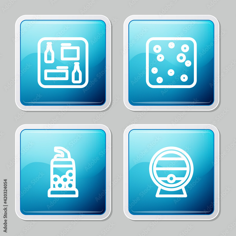 Set line Beer menu, bubbles, Bottle opener and Wooden barrel on rack icon. Vector Set line Beer menu, bubbles, Bottle opener and Wooden barrel on rack icon. Vector