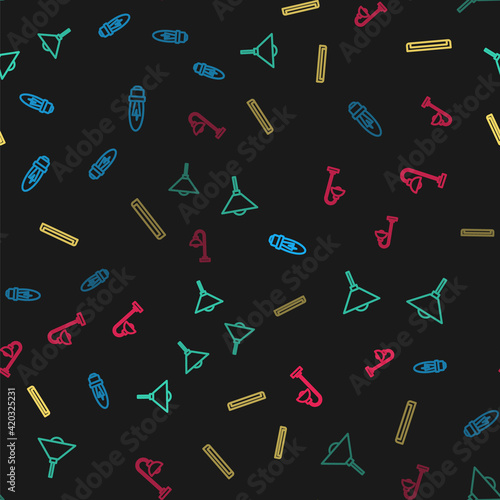 Set line Light bulb, Lamp hanging, Fluorescent lamp and Floor on seamless pattern. Vector