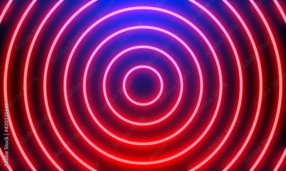 Abstract red neon light circles background. Abstract red neon light circles background.