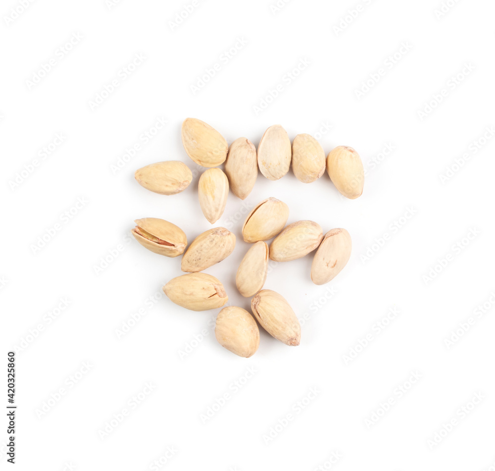 Fried Pistachio Nuts Isolated, Baked Pistachios Pile Fried Pistachio Nuts Isolated, Baked Pistachios Pile