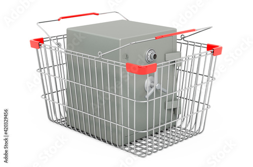 Shopping basket with Combination Safe Box, 3D rendering