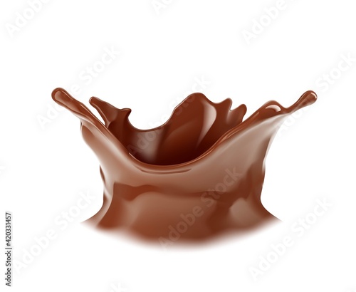 Realistic chocolate corona splash. Vector illustration isolated on white background. Сan easily be used for different backgrounds. EPS10.