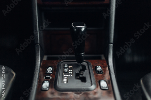 Parking position of the old automatic gearbox control handle at the classic car