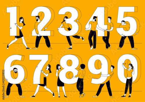 People are standing each holding a numbers