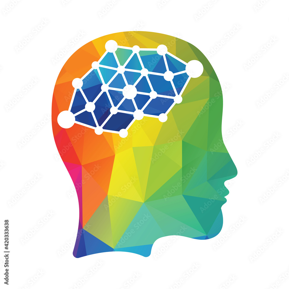 Human brain connection vector logo concept design. Techno woman head ...