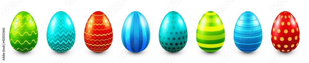Colorful Easter eggs isolated on white background. Seasonal spring decoration element. Egg hunt game. Vector illustration. Colorful Easter eggs isolated on white background. Seasonal spring decoration element. Egg hunt game. Vector illustration.