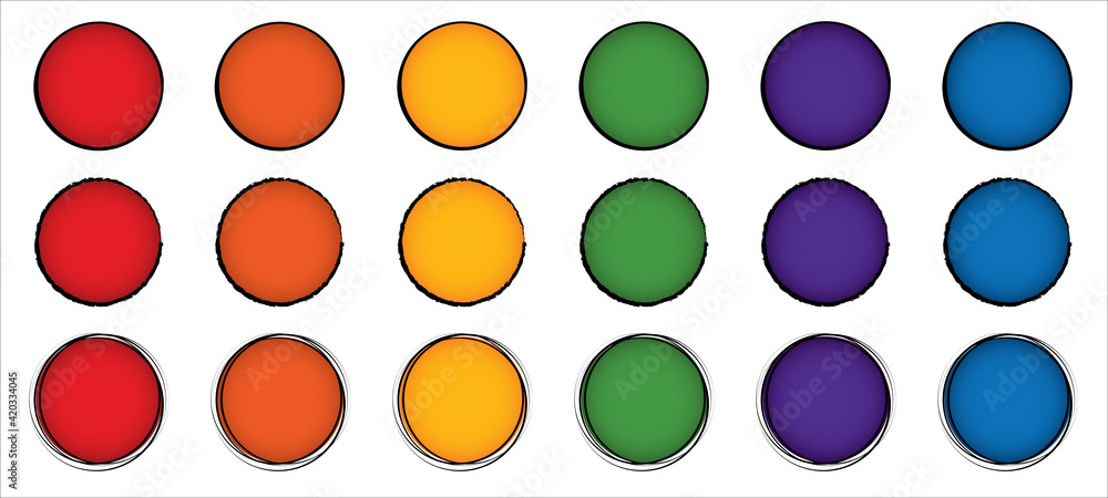 Rainbow colored two-tone gradient decorative circles