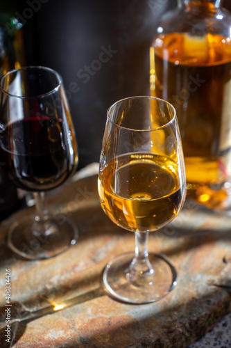 Tasting of Portuguese fortified port wine, produced in Douro Valley, North of Portugal