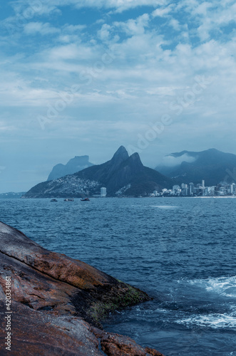 sea and mountains  ipanema. morro dos irmaos  beach in rio de janeiro  arpoador  brazil  beach in brazil  view in rio de janeiro