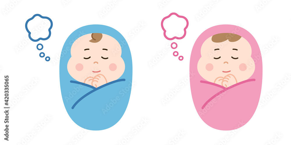 Dreaming newborn babies swaddled in a blanket. Dreaming newborn babies swaddled in a blanket.