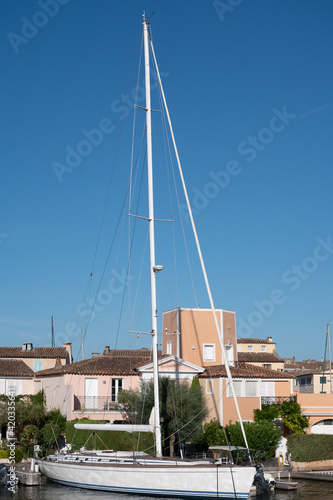 Travel and vacation destination, view on houses, roofs, canals and boats in Port Grimaud, Var, Provence, French Riviera, France