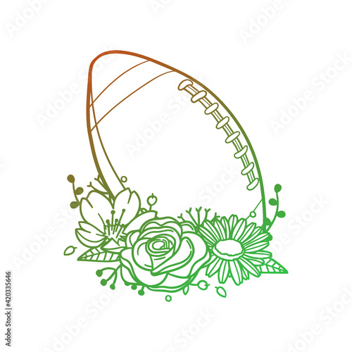 Football Rose Flower with Vintage Kettle Pot Design. Coffee Floral frame ornament vector style. Decoration Design Wreat illustration.