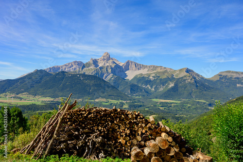 Panoramic view on Grande tete de Obiou mountain range in French Prealps in Isere, highest peak of Devoluy Mountains in summer photo