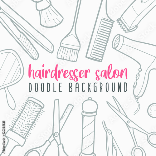 HaIrdresser Doodle Banner Icon. Business Vector Illustration Hand Drawn Art. Line Symbols Sketch Background.