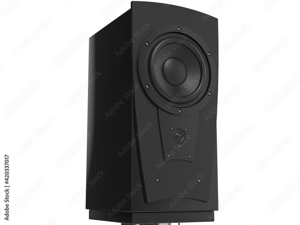 Modern black mid range speaker - side view Modern black mid range speaker - side view