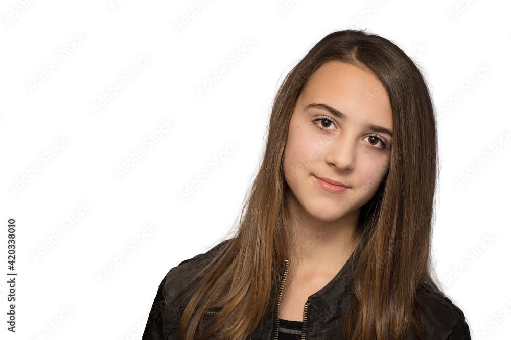 Portrait of a young brunette girl isolated on white background Portrait of a young brunette girl isolated on white background