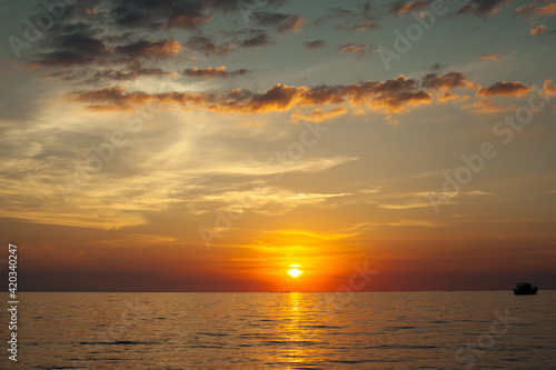 Amazing sunset and sea beach landscape in Thailand.