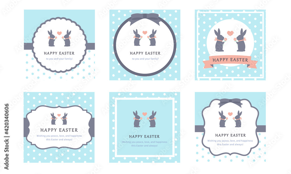 イースターのカードセット─メッセージ入り/ Cute Easter Message Card Set - Vector Image