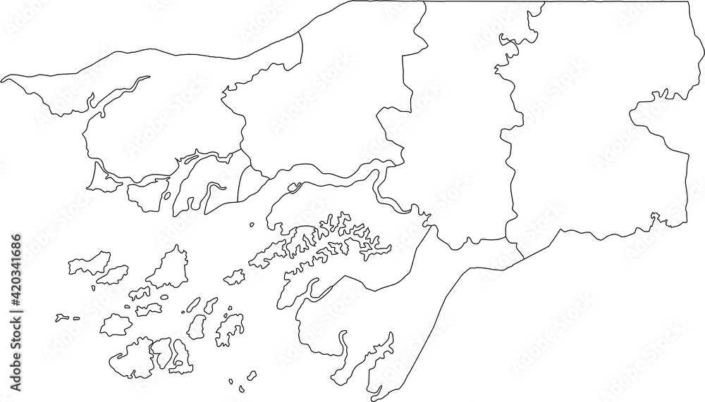 White vector map of the Republic of Guinea-Bissau with black borders of its regions