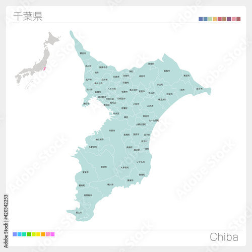 千葉県の地図・Chiba・市町村名（市町村・区分け）